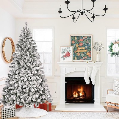 7.5 ft Snow Flocked White Spruce Christmas Tree with Lights