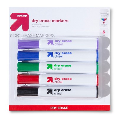 Dry Erase Markers Chisel Tip Multicolor 5ct - up&up™: Bold Whiteboard Markers for School Supplies Kids