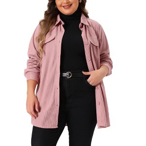 Agnes Orinda Women's Plus Size Long Sleeve Pockets Casual Corduroy Button Down Shirts - 1 of 4