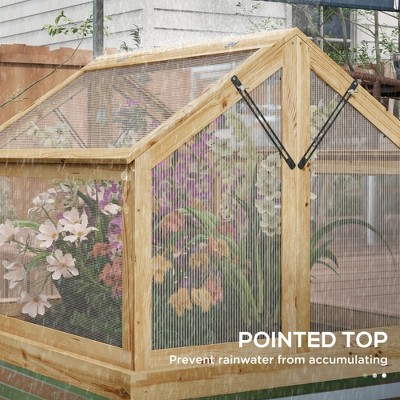 Natural Fir Wood Raised Garden Bed with Polycarbonate Greenhouse