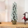 Northlight 28" Unlit Artificial Christmas Tree Potted Slim Flocked Mini Pine in Burlap Covered Vase - 2 of 4