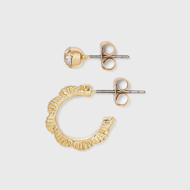 Multi Gold Hoops and Cubic Zirconia Stud Earring Set 8pc - A New Day&#8482;, 2 of 3