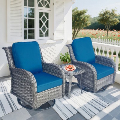 DSVIMOY Patio Chaise Lounges, 3 Pieces Outdoor Sectional Conversation Sets with Hang Gliding Chairs and Side Table, Blue&Grey, 31.49"*29.52"*33.86"