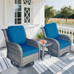DSVIMOY Patio Chaise Lounges, 3 Pieces Outdoor Sectional Conversation Sets with Hang Gliding Chairs and Side Table, Blue&Grey, 31.49"*29.52"*33.86" - 1 of 4