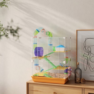 Orange 5-Tier Hamster and Gerbil Habitat with Tubes and Wheel