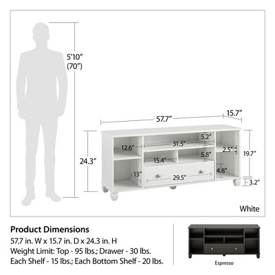 Espresso Engineered Wood TV Stand with Cabinet and Shelves
