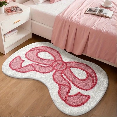 Chery Life Extra Soft Absorbent Bathroom Mat With Pink Bow Design, 31x24"
