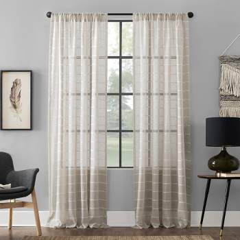 63"x52" Twill Stripe AntiDust Curtain Panel White/Linen - Clean Window