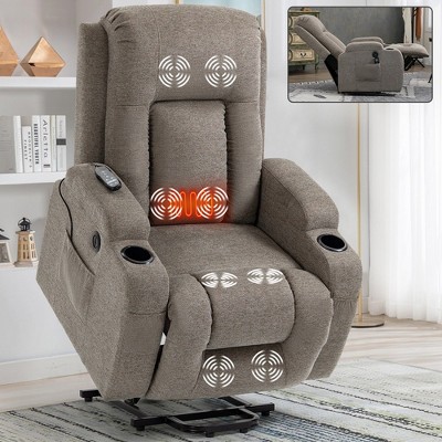 Power Lift Recliner Chair With USB Charging Port, 2 Cup Holders, Side Pockets, Waist Heating 8 point Massage Chair, Up To 350 LBS Power Lazy Sofa