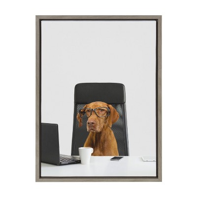 Humorous Office Dog Canvas Art Set with Gray Frames