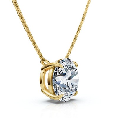 Pompeii3 1 1/2Ct Floating Solitaire Diamond Pendant 14k Gold Women's 18" Chain Lab Created