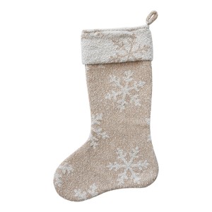 Storied Home Woven Fabric Jacquard Stocking with Snowflake Pattern, Beige and Natural - 1 of 2