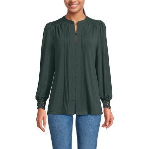 Lands' End Women's Lightweight Jersey Long Sleeve Button Front Pintuck Top - 1 of 4
