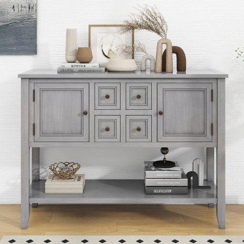 Ample Storage Vintage Console Table with Four Small Drawers and Bottom Shelf for Living Rooms, Entrances and Kitchens - image 1 of 4