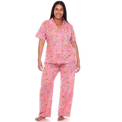 Women's Plus Size Short Sleeve Top And Pants Pajama Set Pink 3x - White Mark  : Target