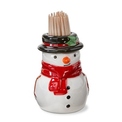 tag Snowman Toothpick Holder Set - Ceramic Kitchen Accessory for Christmas, Multicolor, Hand Wash Only, 2.15" H x 1.75" Dia