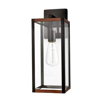 C Cattleya Farmhouse Black Outdoor Wall Lantern with Faux Wood Accent