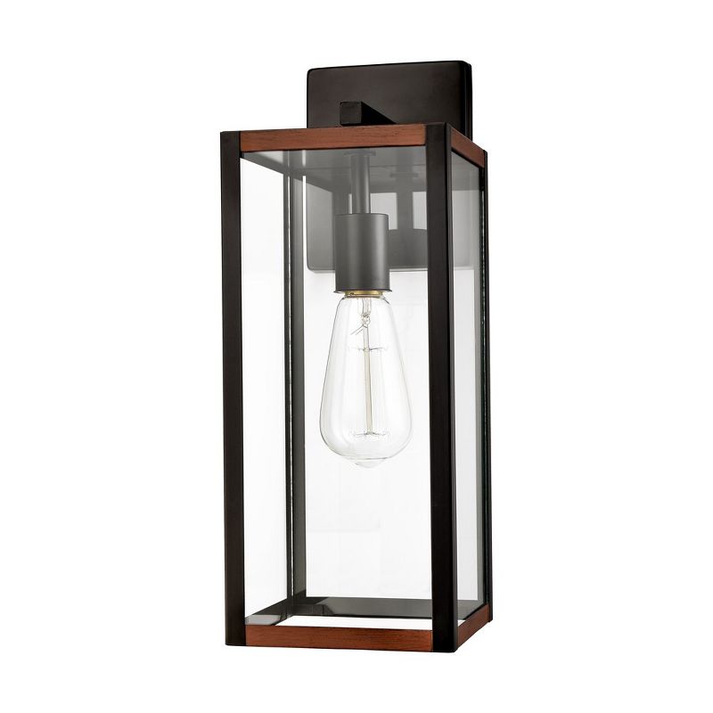C Cattleya Farmhouse Black Outdoor Wall Lantern with Faux Wood Accent, 1 of 9