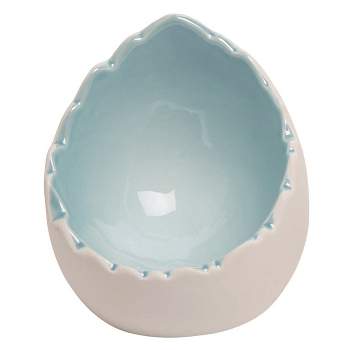 Transpac Ceramic 4.64 in. White Easter Pearlized Cracked Egg Trinket Bowl