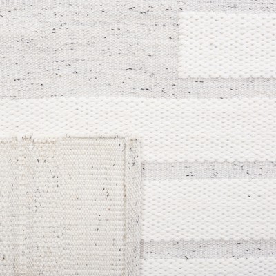 Ivory and Light Grey Square Flat Woven Wool Rug