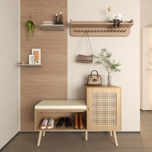 VYNXARIA 2-in-1 Shoe Storage Bench,Natural Rattan Shoe Cabinet with 2 Adjustable Shelves and Removable Seat Cushion - 1 of 4