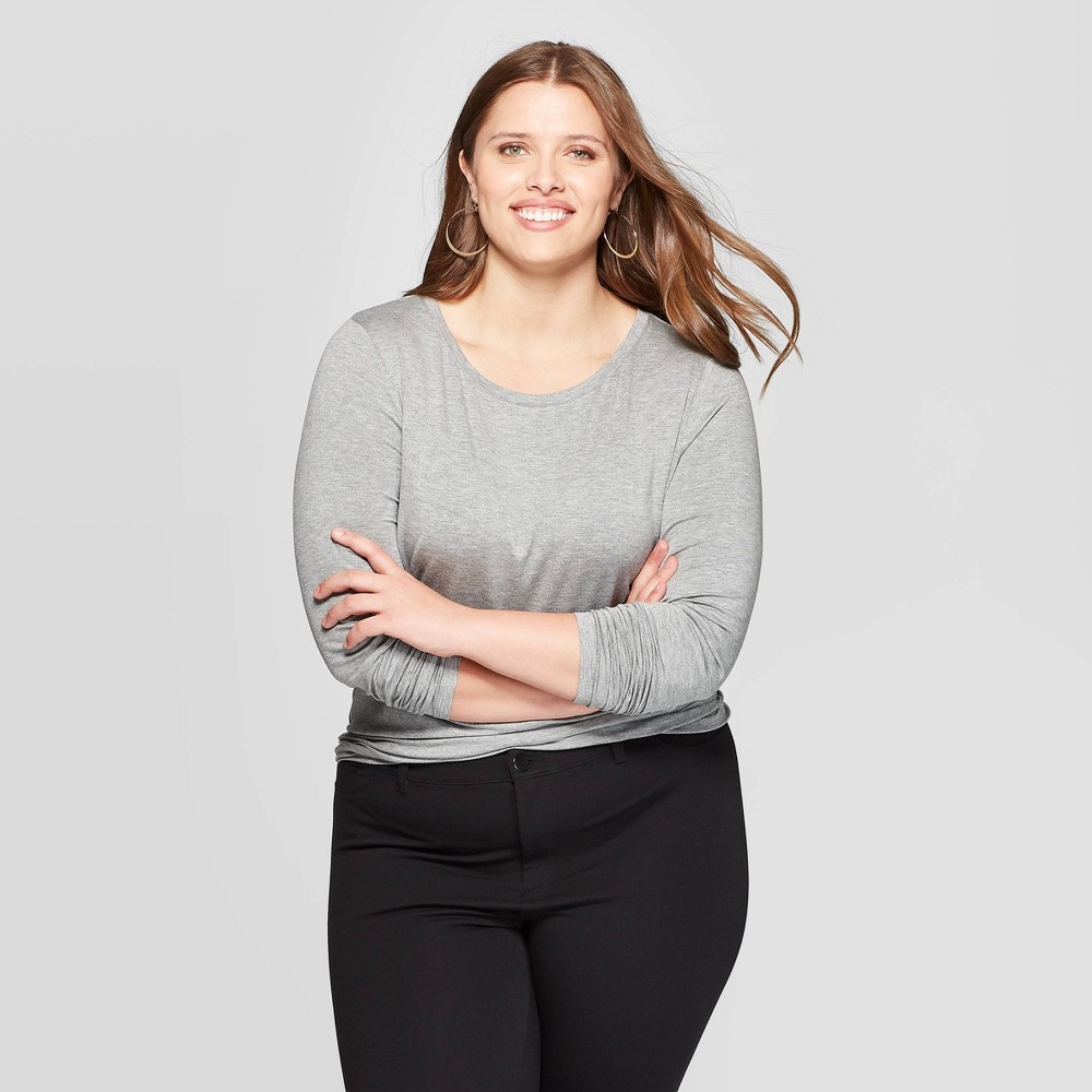 Women's Plus Size Long Sleeve Crewneck T-Shirt - Ava & Viv Medium Gray Heather 4X, Size: 4XL, Medium Gray Grey was $12.0 now $8.4 (30.0% off)