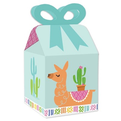 Big Dot of Happiness Whole Llama Fun - Square Favor Gift Boxes - Llama Fiesta Baby Shower or Birthday Party Bow Boxes - Set of 12