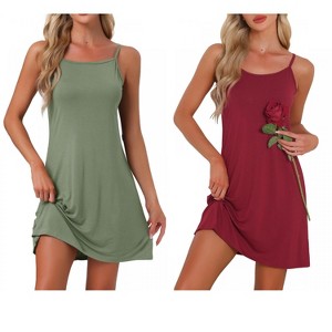 INSPIRE CHIC Women's 2 Pcs Modal Soft Spaghetti-Strap Dress Crewneck Sleepwear - 1 of 4