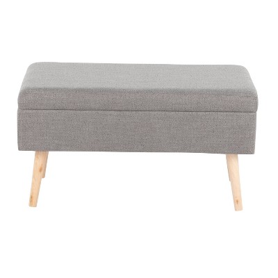 Contemporary Gray Fabric Upholstered Storage Bench with Natural Wood Legs