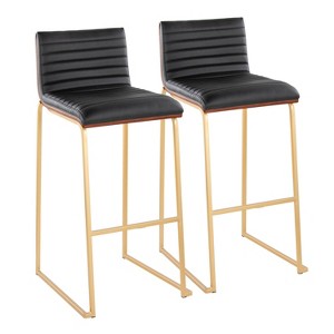LumiSource Set of 2 30" Mason Mara Barstools Gold Metal Walnut PU Leather - 1 of 4