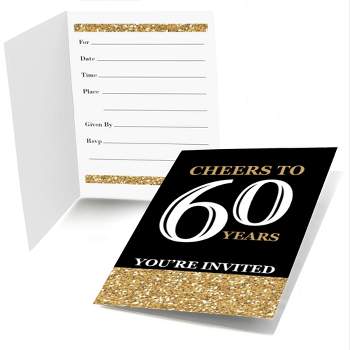 Big Dot of Happiness Adult 60th Birthday - Gold - Fill-In Birthday Party Invitations (8 count)