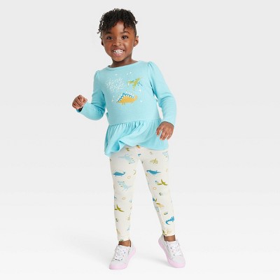 Toddler Girls' 'Shine Bright' Dinosaur Long Sleeve Cozy Top and Leggings Set - Cat & Jack™ Blue