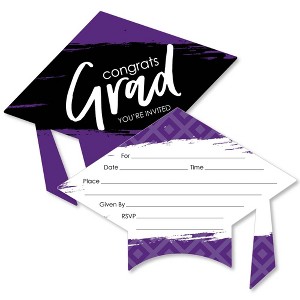 Big Dot of Happiness Purple Graduation Party Invitations - Shaped Fill-In Invite Cards with Envelopes - Set of 12 - 1 of 4