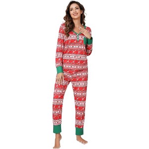 Clearlove Women's Christmas Pajama Set - Festive Comfort V-Neck Nightgown & Lounge Pant - 1 of 4