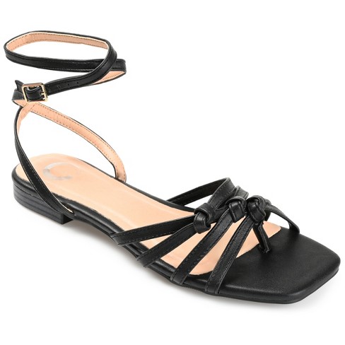 Journee Collection Womens Indee Ankle Wrap Low Block Heel Sandals, Black 8  : Target