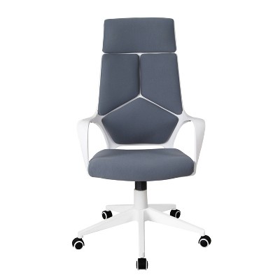 Ergonomic High-Back Swivel Executive Chair in Gray & White Fabric