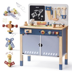 ROBOTIME Play Food and Toy Kitchens, Construction Workshop Set with Tool Accessories, Creative Learning Toy for Toddlers, Blue, 21"*11"*30" - 1 of 4