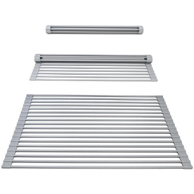 Gray Metal Foldable Over-Sink Dish Drying Rack