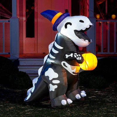 Photo 1 of 4 ft Halloween Cute Inflatable Skeleton Dinosaur
