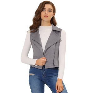 INSPIRE CHIC Women's Faux Suede Casual Sleeveless Biker Vest Jacket - 1 of 4