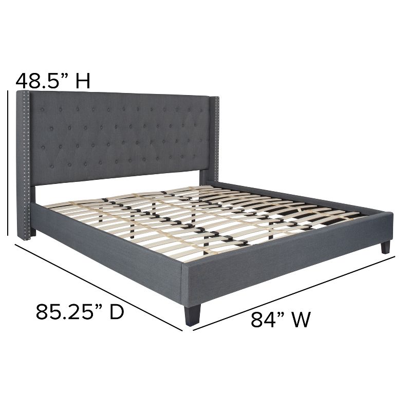 Flash Furniture Riverdale King Size Tufted Upholstered Platform Bed in Dark Gray Fabric, 4 of 6