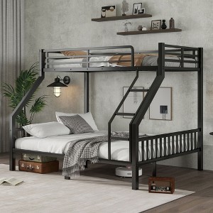 PAGED Twin XL Over Queen Metal Loft and Bunk Bed with Ladder and Slats Support for Adults Teens, Black - 1 of 4