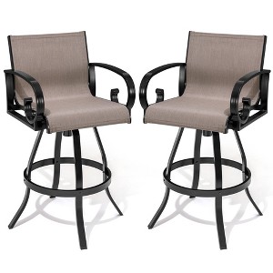Crestlive Products Patio Sunbrella Swivel Bar Stools Set of 2 Outdoor Bar Height Barstools Aluminum Bar Chairs with High Back Armrest and Footrest - 1 of 4
