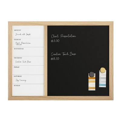 Light Natural Woodgrain Magnetic Weekly Calendar Dry Erase and Chalk Board 24" x 18"