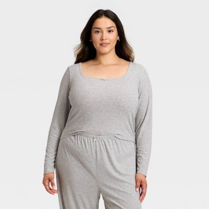 Women's Variegated Ribbed Long Sleeve Pajama Top - Auden™ - 1 of 3