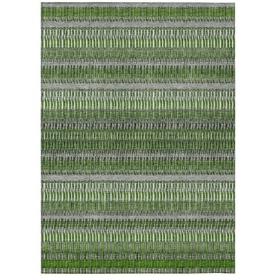 Green And Ivory Striped Washable Indoor Outdoor Area Rug