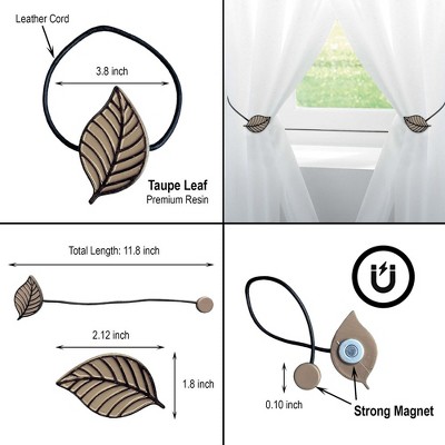 Taupe Leaf Motif Resin Magnetic Curtain Tiebacks, Set of 2