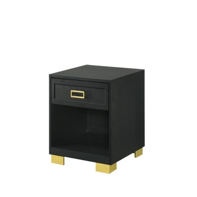 FONTOI End Table Contemporary Square End Table Elegant Storage Drawer and Open Shelf Accent Table for Living Room, Black,Gold, 22.1"*22.1"*20.3"