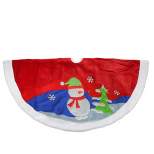 Northlight 48" Red Fleece Christmas Snowman Winter Tree Skirt with White Faux Fur Trim