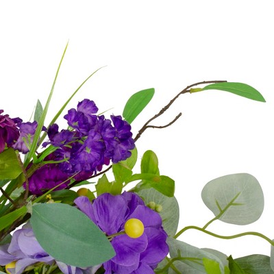 Purple and Yellow Eucalyptus Hydrangea Spring Wreath 23"